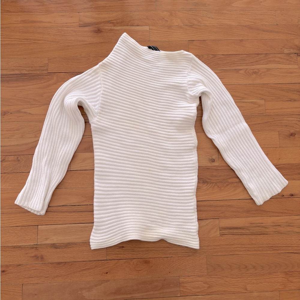 Luxury brand Joseph sweater. White. Size S. Made in France. Ribbed, Off-Shoulder